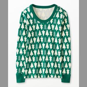 Hanna Andersson Size L Cotton Pajama Long Sleeve Top Shirt Crew Neck Pine Trees